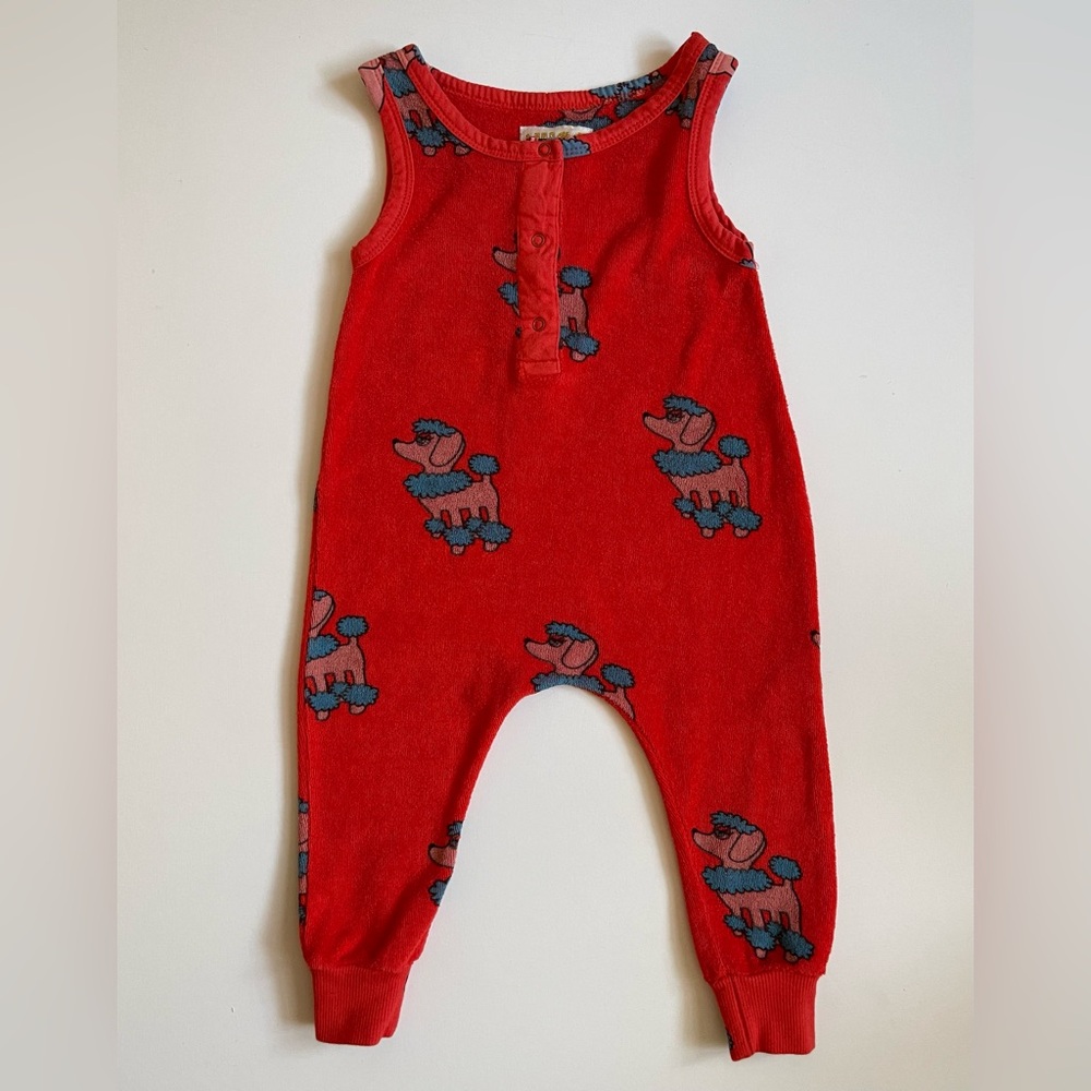 Hugo Loves Tiki Unisex Baby Red Terry Long Leg Romper - Poodle Print - 3-6M - Picture 2 of 14